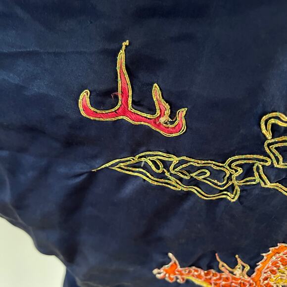 Vtg Chinese Dragon Embroidered 100% Silk Robe Sz S - Picture 4 of 13